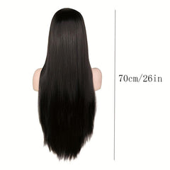 Dark Brown Long Straight Hair Replacement Wigs 66cm Synthetic Fiber Hair Wigs