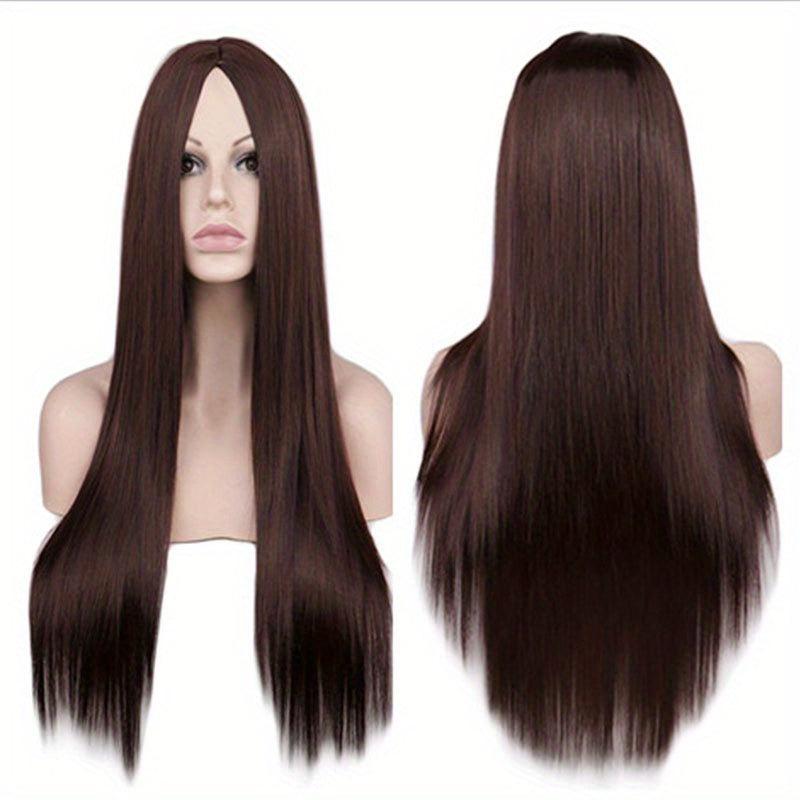 Dark Brown Long Straight Hair Replacement Wigs 66cm Synthetic Fiber Hair Wigs