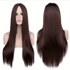 Dark Brown Long Straight Hair Replacement Wigs 66cm Synthetic Fiber Hair Wigs