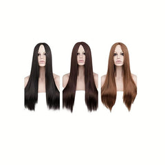 Dark Brown Long Straight Hair Replacement Wigs 66cm Synthetic Fiber Hair Wigs