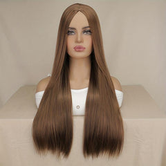 Dark Brown Long Straight Hair Replacement Wigs 66cm Synthetic Fiber Hair Wigs