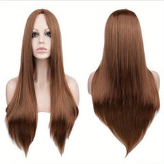 Dark Brown Long Straight Hair Replacement Wigs 66cm Synthetic Fiber Hair Wigs