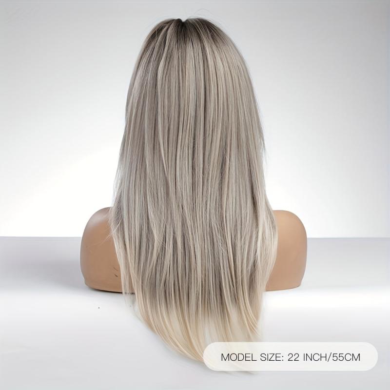 Ombre Grey Blonde Layered Wig With Bangs
