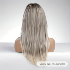 Ombre Grey Blonde Layered Wig With Bangs