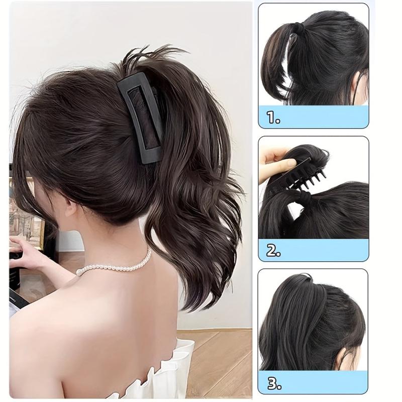 Synthetic Claw Ponytails Wig Half Pony Tail Hair Extensions Natural Brown Curly