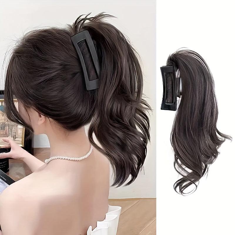 Synthetic Claw Ponytails Wig Half Pony Tail Hair Extensions Natural Brown Curly