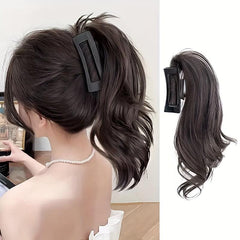 Synthetic Claw Ponytails Wig Half Pony Tail Hair Extensions Natural Brown Curly