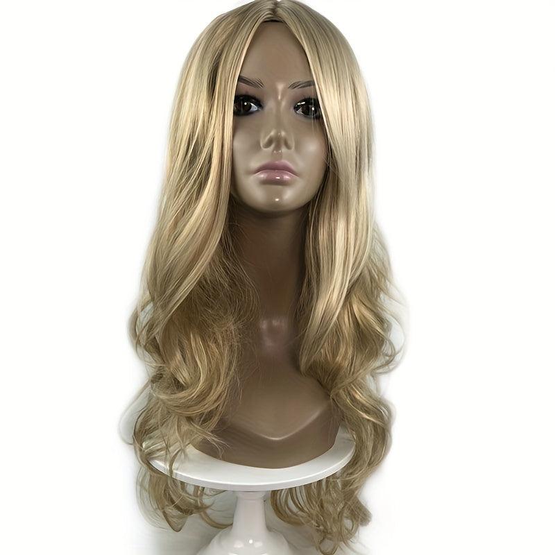 Golden Long Wavy Wig Synthetic Wig Heat Resistant For Women