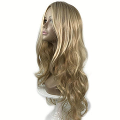 Golden Long Wavy Wig Synthetic Wig Heat Resistant For Women