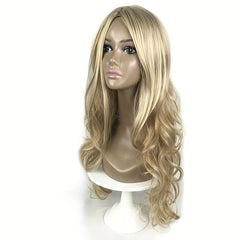 Golden Long Wavy Wig Synthetic Wig Heat Resistant For Women