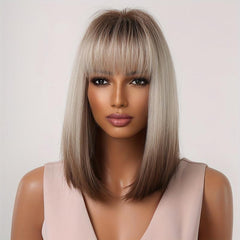 Champagne Blonde Straight Hair Wig With Bangs - Ideal for Daily Wear and Cosplay
