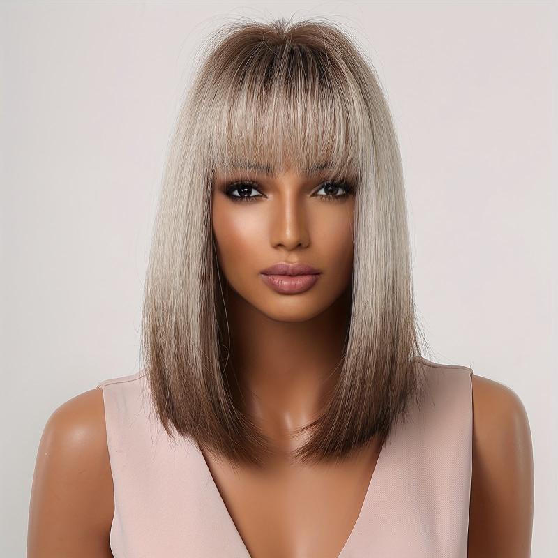 Champagne Blonde Straight Hair Wig With Bangs - Ideal for Daily Wear and Cosplay