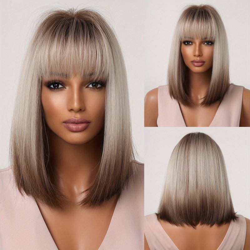Champagne Blonde Straight Hair Wig With Bangs - Ideal for Daily Wear and Cosplay