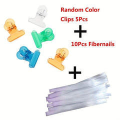 15pcs Acrylic Tips Clips Nail Extension Set Fiberglass & Nail Pinching Clips