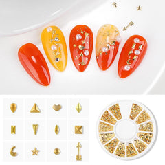 Metal Nail Charms Silvery Golden Star Moon Nail Studs Rivets 3D Art Jewelry