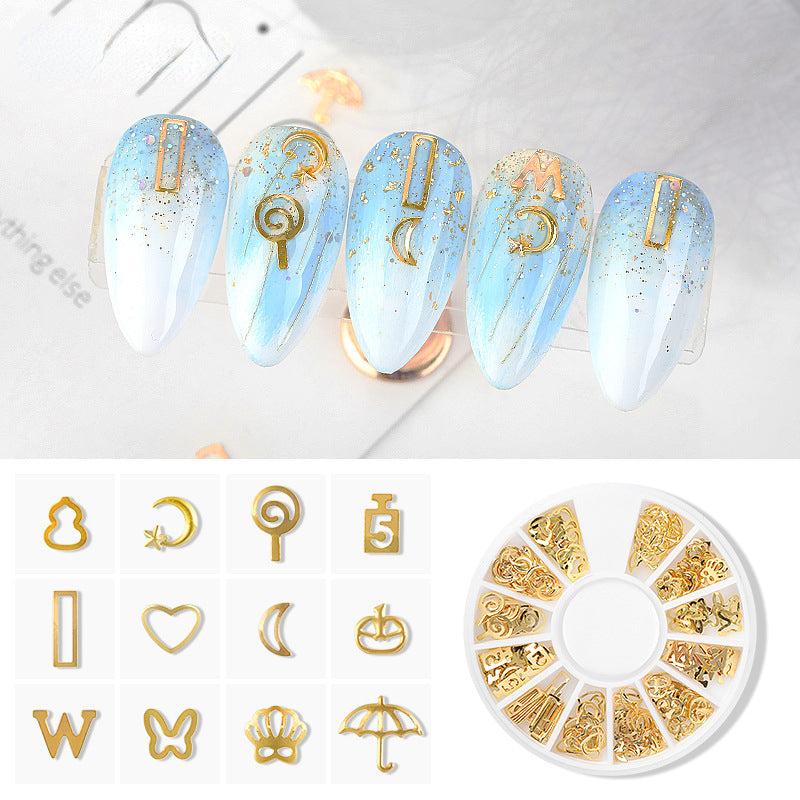 Metal Nail Charms Silvery Golden Star Moon Nail Studs Rivets 3D Art Jewelry