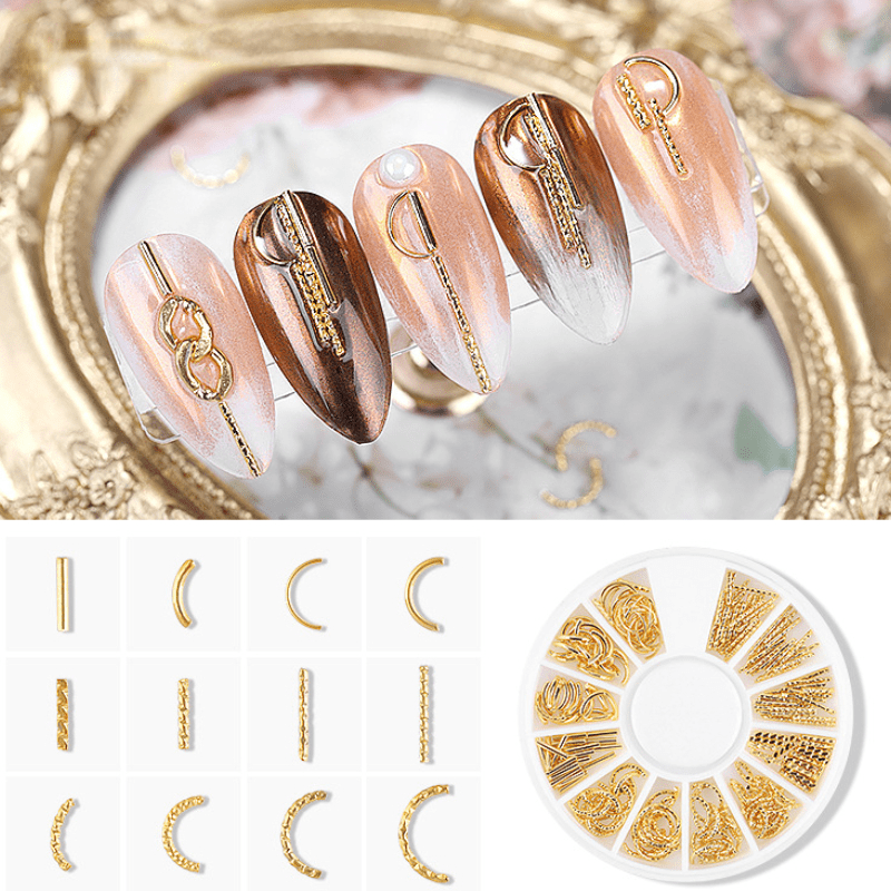 Metal Nail Charms Silvery Golden Star Moon Nail Studs Rivets 3D Art Jewelry