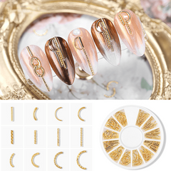 Metal Nail Charms Silvery Golden Star Moon Nail Studs Rivets 3D Art Jewelry