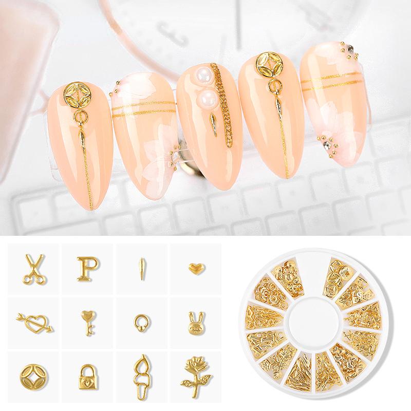 Metal Nail Charms Silvery Golden Star Moon Nail Studs Rivets 3D Art Jewelry