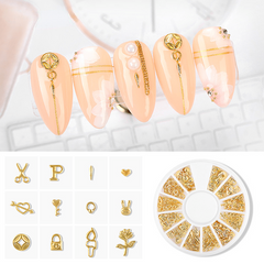 Metal Nail Charms Silvery Golden Star Moon Nail Studs Rivets 3D Art Jewelry