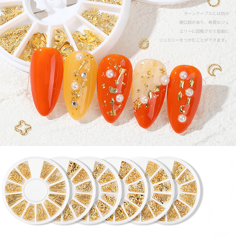 Metal Nail Charms Silvery Golden Star Moon Nail Studs Rivets 3D Art Jewelry