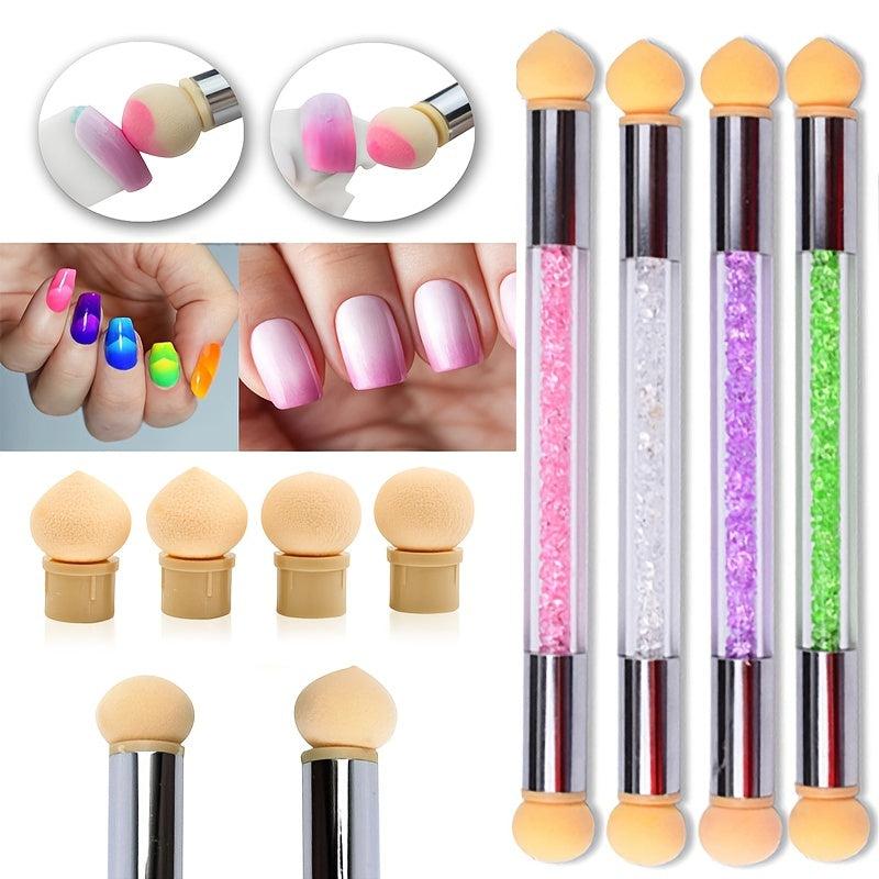 Gradient Sponges Nail Art Brush Set with 4 Heads for Acrylic Gel Glitter Powder