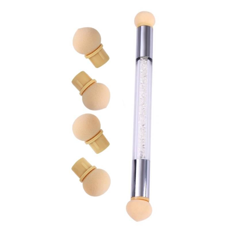 Gradient Sponges Nail Art Brush Set with 4 Heads for Acrylic Gel Glitter Powder