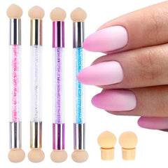 Gradient Sponges Nail Art Brush Set with 4 Heads for Acrylic Gel Glitter Powder