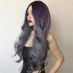 Long Wavy Hair Wig for Women Butterfly Haircut Highlight Synthetic Hair