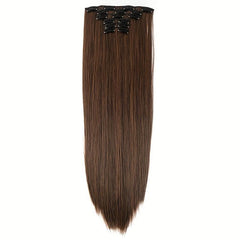 6Pcs Full Head Clip In Hair Extension Synthetic Silky Straight 16 Clips