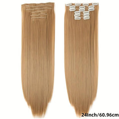 6Pcs Full Head Clip In Hair Extension Synthetic Silky Straight 16 Clips