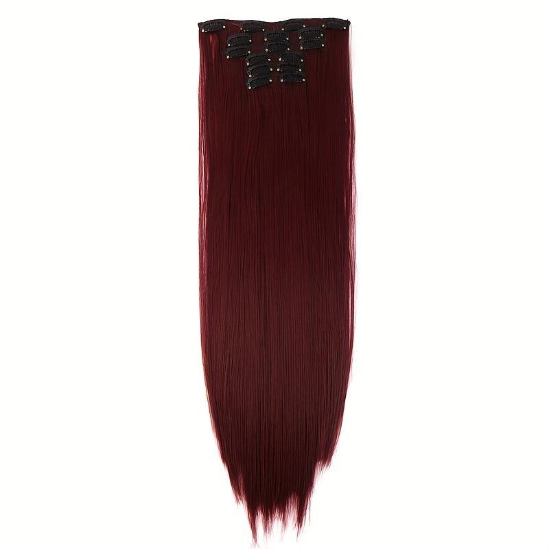 6Pcs Full Head Clip In Hair Extension Synthetic Silky Straight 16 Clips