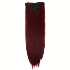 6Pcs Full Head Clip In Hair Extension Synthetic Silky Straight 16 Clips