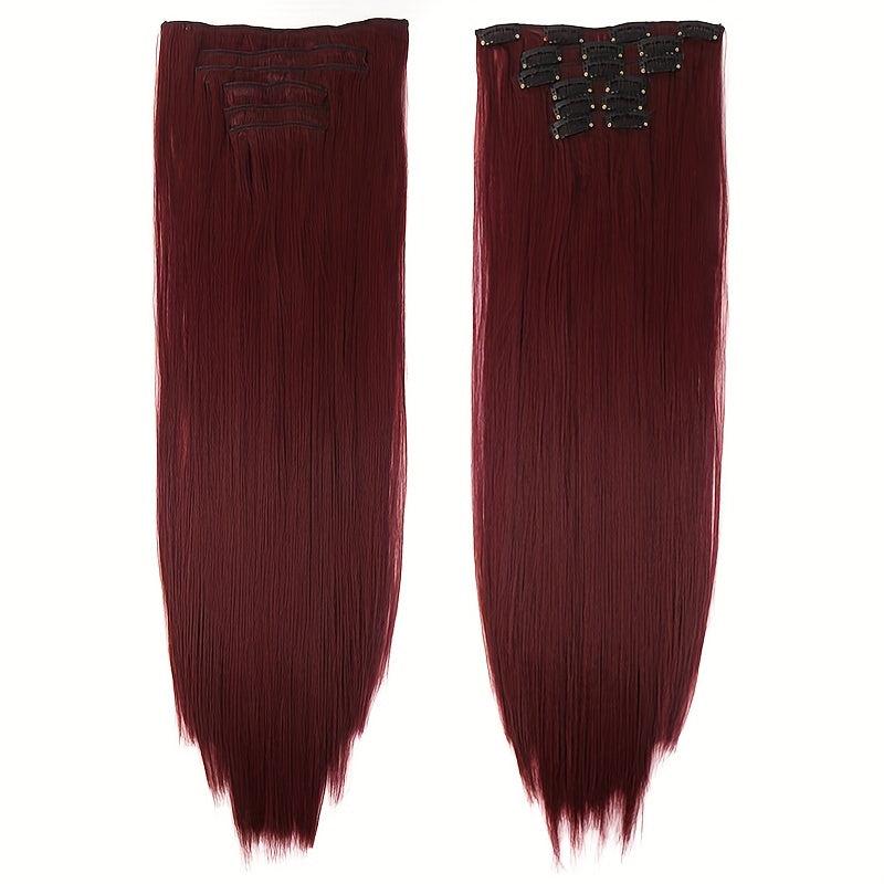 6Pcs Full Head Clip In Hair Extension Synthetic Silky Straight 16 Clips