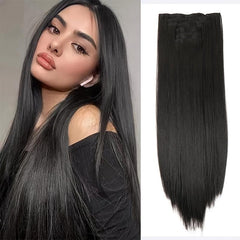 6Pcs Full Head Clip In Hair Extension Synthetic Silky Straight 16 Clips