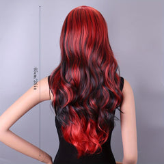 Colorful Long Curly Wavy Wig With Bangs Synthetic Wig Highlight Red Purple