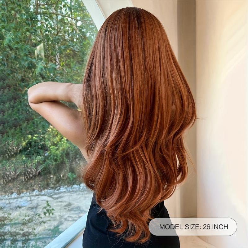 Long Wavy Hair Wigs Synthetic Middle Part Fiber Hair Wigs For Women
