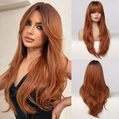 Long Wavy Hair Wigs Synthetic Middle Part Fiber Hair Wigs For Women