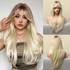 Long Wavy Hair Wigs Synthetic Middle Part Fiber Hair Wigs For Women