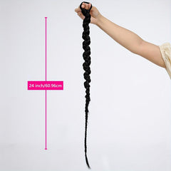 Long Braided Ponytail Extension With Elastic Hair Tie Straight Wrap Around