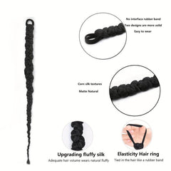Long Braided Ponytail Extension With Elastic Hair Tie Straight Wrap Around