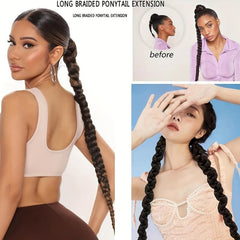 Long Braided Ponytail Extension With Elastic Hair Tie Straight Wrap Around