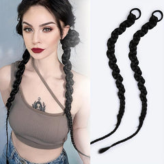 Long Braided Ponytail Extension With Elastic Hair Tie Straight Wrap Around