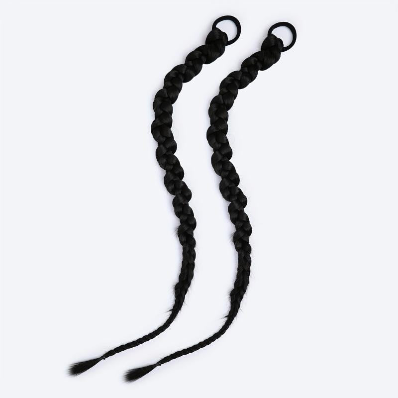 Long Braided Ponytail Extension With Elastic Hair Tie Straight Wrap Around