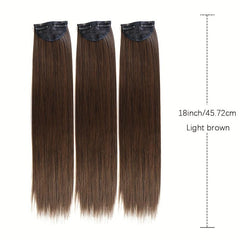 3PCS Clip In Hair Extensions 18 24 Inch Natural Soft Straight Hairpieces Brown