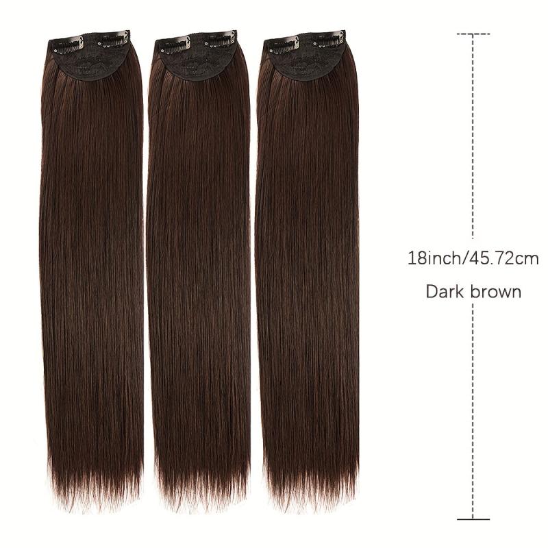3PCS Clip In Hair Extensions 18 24 Inch Natural Soft Straight Hairpieces Brown