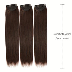 3PCS Clip In Hair Extensions 18 24 Inch Natural Soft Straight Hairpieces Brown
