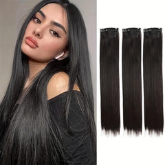 3PCS Clip In Hair Extensions 18 24 Inch Natural Soft Straight Hairpieces Brown