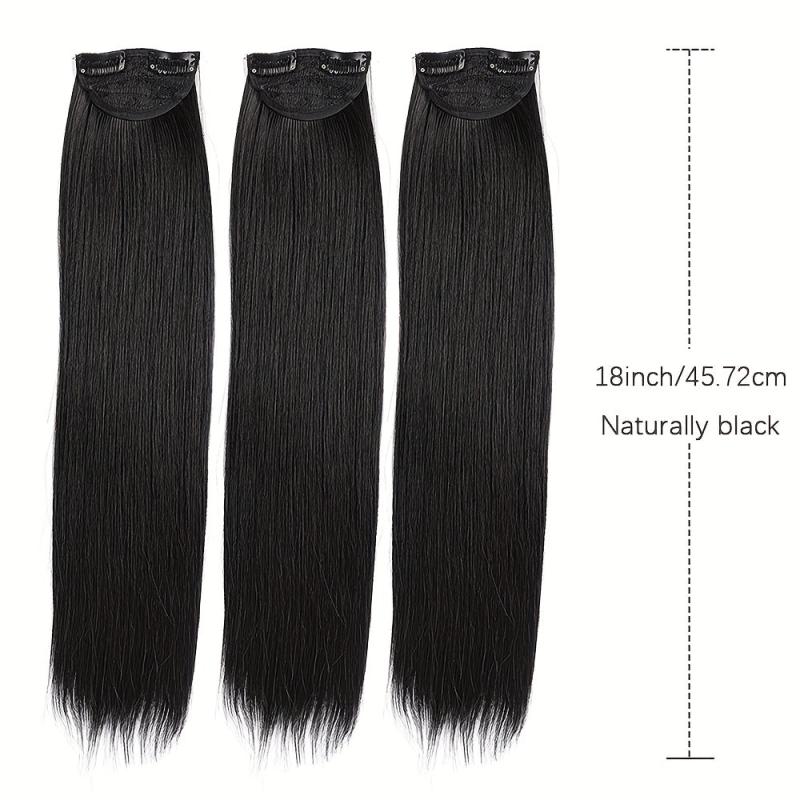 3PCS Clip In Hair Extensions 18 24 Inch Natural Soft Straight Hairpieces Brown