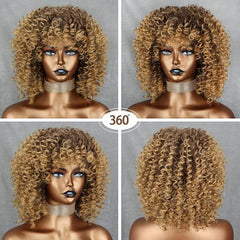 Soft & Stylish 35-56cm Blonde Afro Curly Wig for Women 70s & Kinky Curly Hair